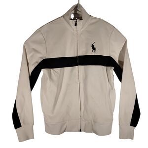 Polo Ralph LAuren track jacket mens S Small white big pony long sleeve mock neck